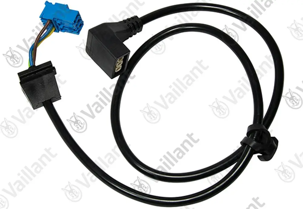 Vaillant Kabel mit mehreren Anschlüssen, bestehend aus einem blauen Stecker und einem schwarzen Gegenstück. Flexibles Kabeldesign für verschiedene Anwendungen.